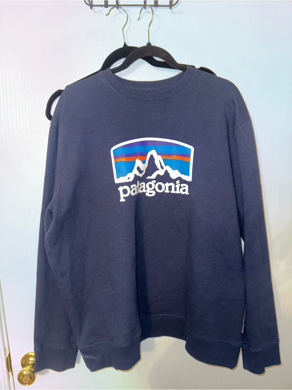 Patagonia Navy Crewneck with Multicolor Mountain Logo